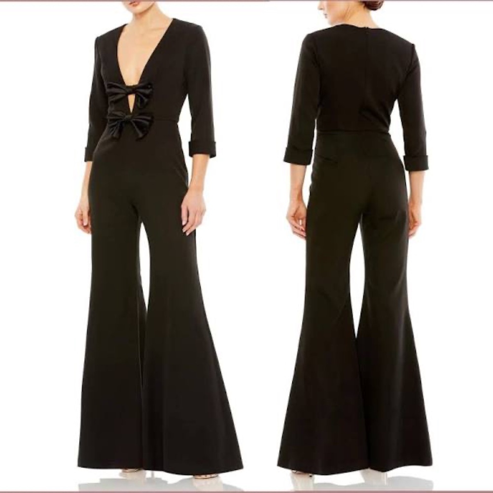 Mac Duggal Ieena Flare Leg Bow Jumpsuit in Black size 4